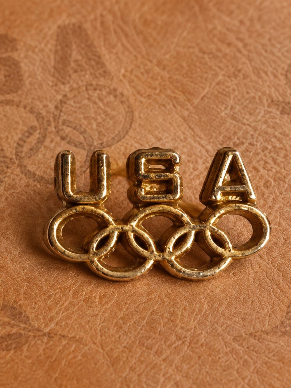 USA Olympics Team Vintage Gold Souvenir Lapel Pin Tie Tack - Olympic Rings Badge